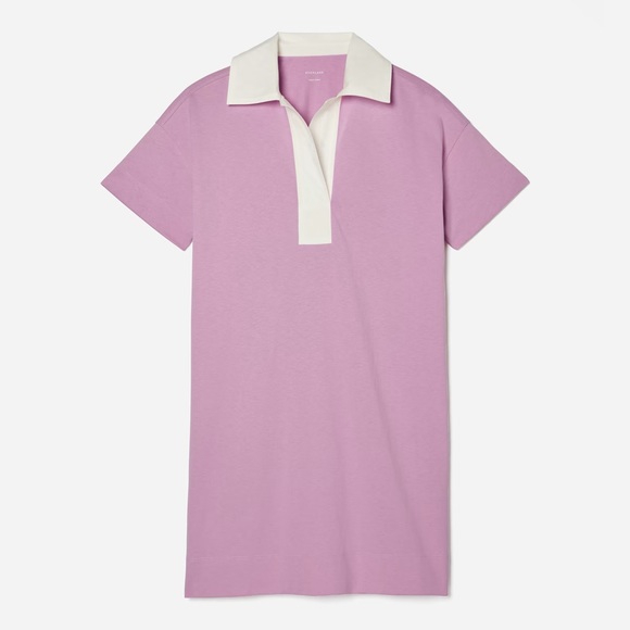 EVERLANE The Organic Cotton Polo Dress Mauve‎ and White Size XS NWT - Picture 1 of 6